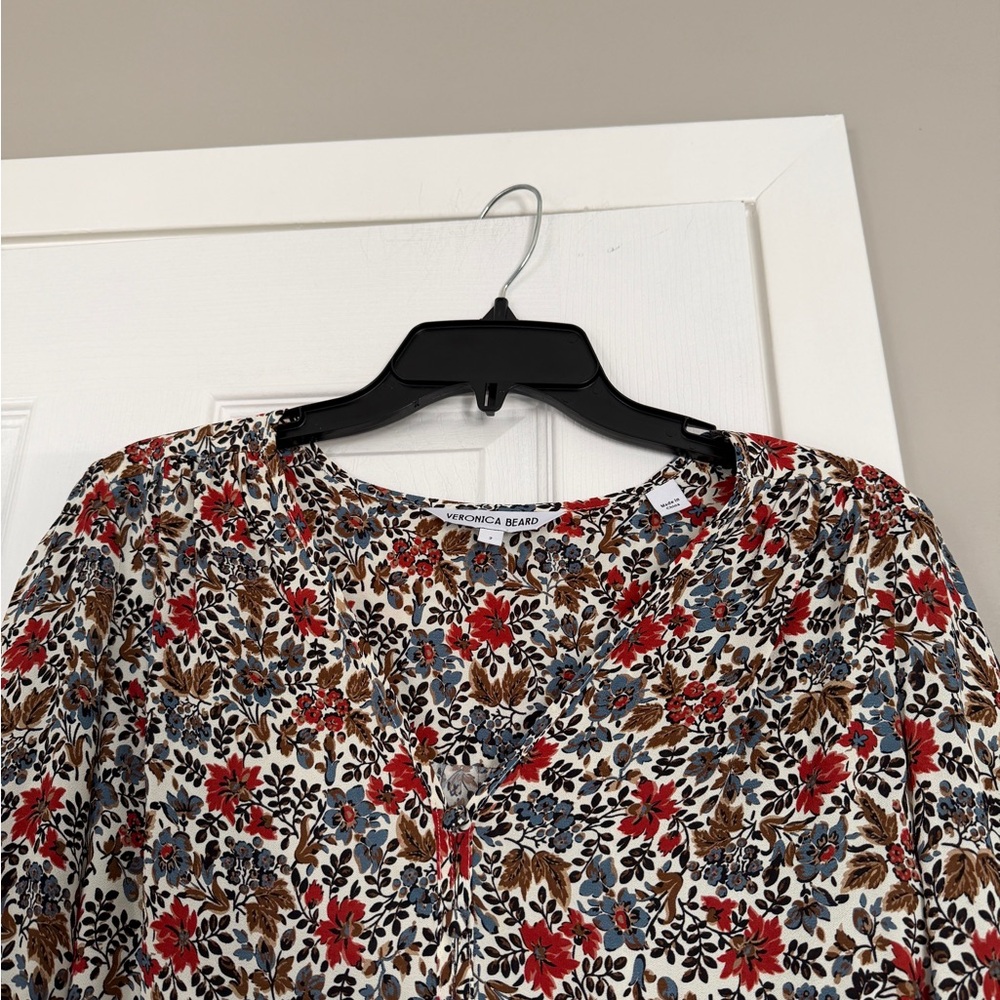 Veronica Beard Floral Long Sleeve Blouse Boho Bohemian Flowy - Picture 5 of 7